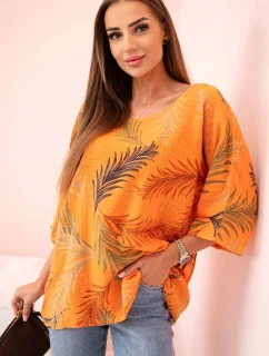 Dámská bavlněná halenka s lístky s ohrnovacími rukávy pomeranč