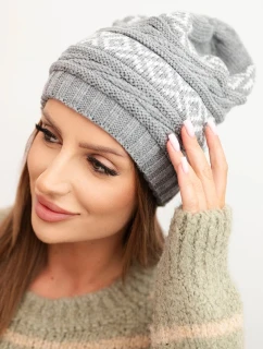 Dámská zimní čepice s vzorem a vlnou K425 šedá