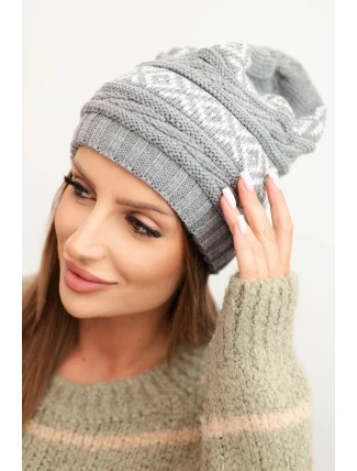 Dámská zimní čepice s vzorem a vlnou K425 šedá