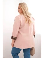 Dámská blazerová bunda Plus Size s podšívkou v leopardím vzoru tmavě pudrově růžová