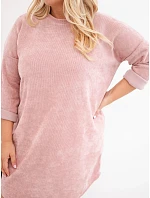 Dámské šaty Plus Size manšestrové s volným střihem tmavý pudrově růžová Dámské šaty Plus Size manšestrové s volným střihem tmavý pudrově růžová