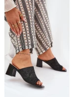 Dámské Pantofle S Pletením Na Podpatku Černé Ciariloria