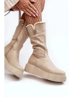 Dámské béžové kožené boty s vlnou Bayla