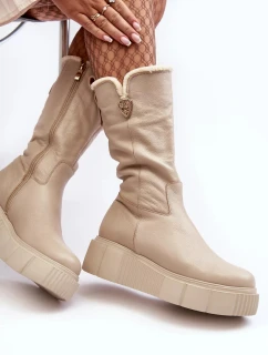 Dámské béžové kožené boty s vlnou Bayla