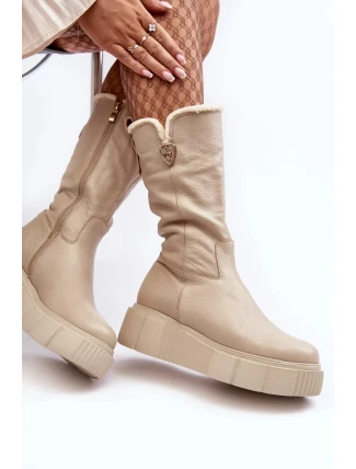 Dámské béžové kožené boty s vlnou Bayla