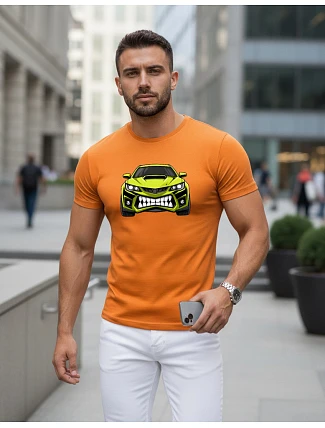 Pánské tričko s potiskem auta oranžové FashionStreet NX5015R Pánské tričko s potiskem auta oranžové FashionStreet NX5015R
