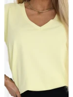 665-1 Dámská bavlněná halenka s výstřihem do V a krátkými rukávy - máslově žlutá