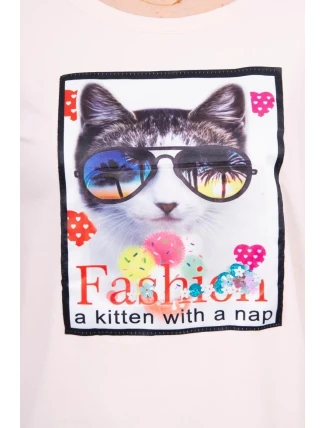 Halenka s 3D grafikou kočky pudrově růžová Halenka s 3D grafikou kočky pudrově růžová