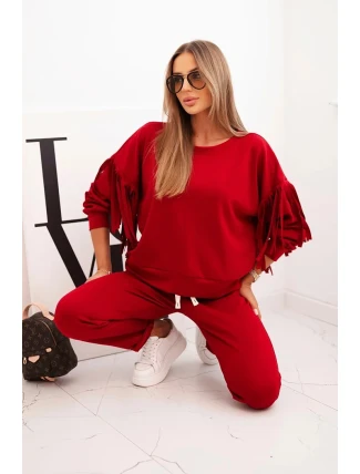 Dámská souprava máslová s třásněmi na rukávech bordó Dámská souprava máslová s třásněmi na rukávech bordó