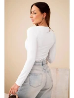 Dámská basic blůza s čtvercovým výstřihem a dlouhým rukávem bílá