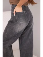 Dámské jeansové kalhoty Wide Leg s vysokým pasem a efektem praní černé