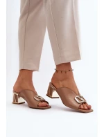 Elegantní Dámské Pantofle Na Podpatku Laura Messi 2771 Beige