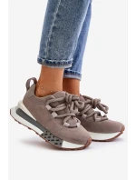 Semišové dámské sneakersy na platformě s tlustým šněrováním Artiker 54C1463 šedé