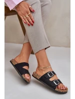 Textilní Pantofle Na Korkové Podešvi S Přezkami Černé Atera Textilní Pantofle Na Korkové Podešvi S Přezkami Černé Atera