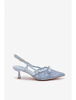 Dámské krajkové sandály na podpatku s mašlí Modré Maribelle