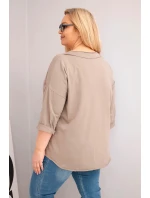 Dámská bavlněná blůza Plus Size s hlubokým V výstřihem a asymetrickým spodním okrajem fango