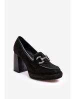 Kožené lodičky na masivním sloupku Laura Messi 2706 černé