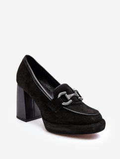 Kožené lodičky na masivním sloupku Laura Messi 2706 černé