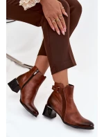 Kožené dámské boty na podpatku s vyhříváním Zazoo 60563 hnědé