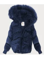 Tmavě modrá manšestrová dámská bunda s kapucí (7696)