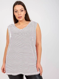 Pruhovaný bavlněný top plus size bílo-šedý (7952)