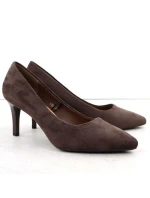Dámské čokoládové semišové lodičky na jehlovém podpatku Sergio Leone 1336