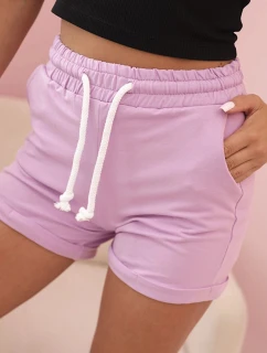 Dámské bavlněné šortky s gumou a zavazováním v pase světle fialové