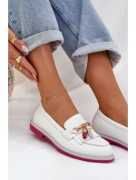 Kožené Elegantní Mokasíny Na Plochém Podpatku S.Barski LR51-768A Bílé