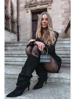 Zmačkané kozačky na jehlovém podpatku z ekzem veluru vyhřívané černé Mavella