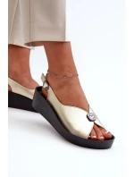 Kožené Dámské Sandály Na Klínech A Platformě S.Barski Gold