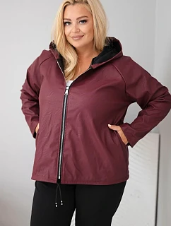 Dámská bunda Plus Size s kapucí a nastavitelným spodním okrajem bordó barva