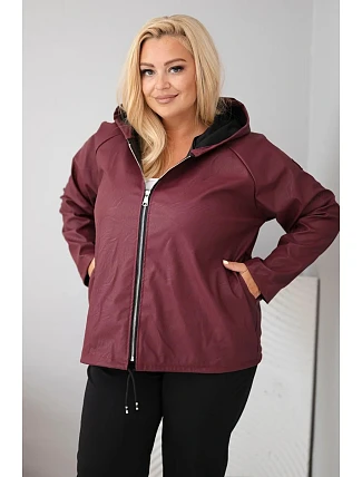 Dámská bunda Plus Size s kapucí a nastavitelným spodním okrajem bordó barva