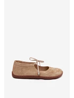 Kožené Semišové Baleríny Barefoot na Šněrování Zazoo 021 Béžové Kožené Semišové Baleríny Barefoot na Šněrování Zazoo 021 Béžové