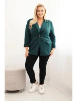 Dámská viskózová sako Plus Size s dlouhým rukávem a límcem mořská