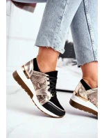 Kožené Klínové Tenisky Sneakers Zlaté Nicole 2465