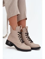 Kožené dámské boty na nízkém podpatku Vinceza 66818 Béžové