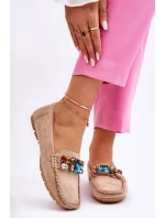 Dámské semišové mokasíny s krystaly Béžove Lucille