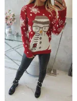 Vánoční svetr se sněhulákem červený