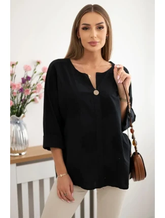 Košilová halenka s vyšívaným vzorem černý