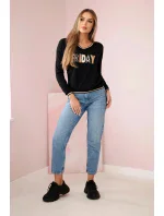 Dámská mikina s flitrovým nápisem černý