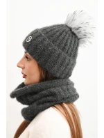 Dámský zimní komplet s bambulí a nákrčníkem grafitový