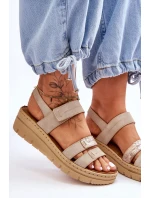 Dámské kožené sandály se suchým zipem Béžové Fresh Look