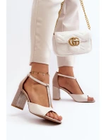 Kožené sandály na podpatku Laura Messi 2759 béžové