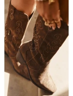 Semišové Dámské Kopytové Boty Na Podpatku Hnědé Karira Semišové Dámské Kopytové Boty Na Podpatku Hnědé Karira