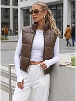Krátká dámská vesta z ekologické kůže, hnědá, FashionStreet TY5732