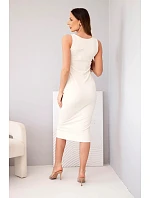 Dámské viskózové žebrované šaty na ramínka béžová