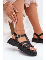Eko kožené sandály dámské na platformě černé Nendales