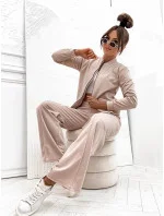 Světle béžový dámský komplet - mikina bomberka a široké kalhoty (82105) Světle béžový dámský komplet - mikina bomberka a široké kalhoty (82105)