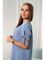 Šaty vázané na rukávech světlý denim