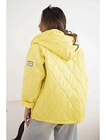 Dámská jarní prošívaná bunda s kapucí a zipem tmavě žlutá